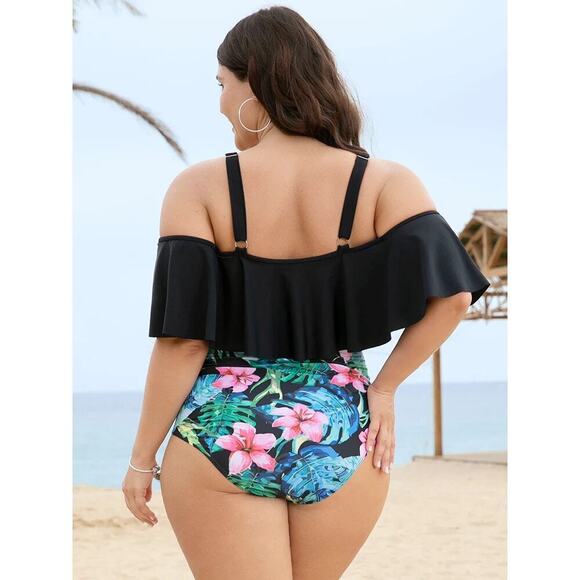 BloomChic Plus Size 3X Floral Crisscross Cold Shoulder One Piece Swim  duplicate - Picture 2 of 6